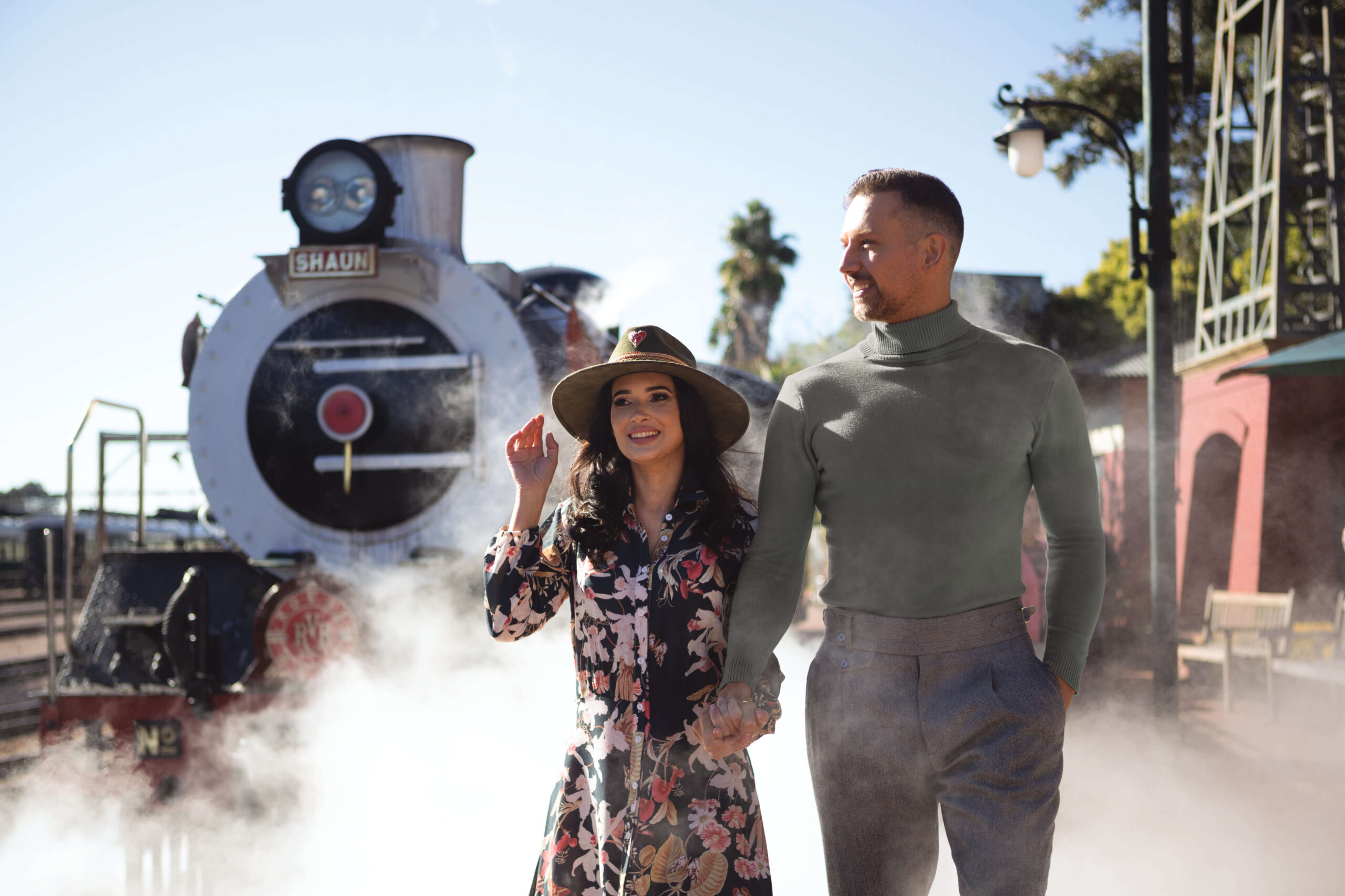 Couple in front of the locomotive – Rovos Rail